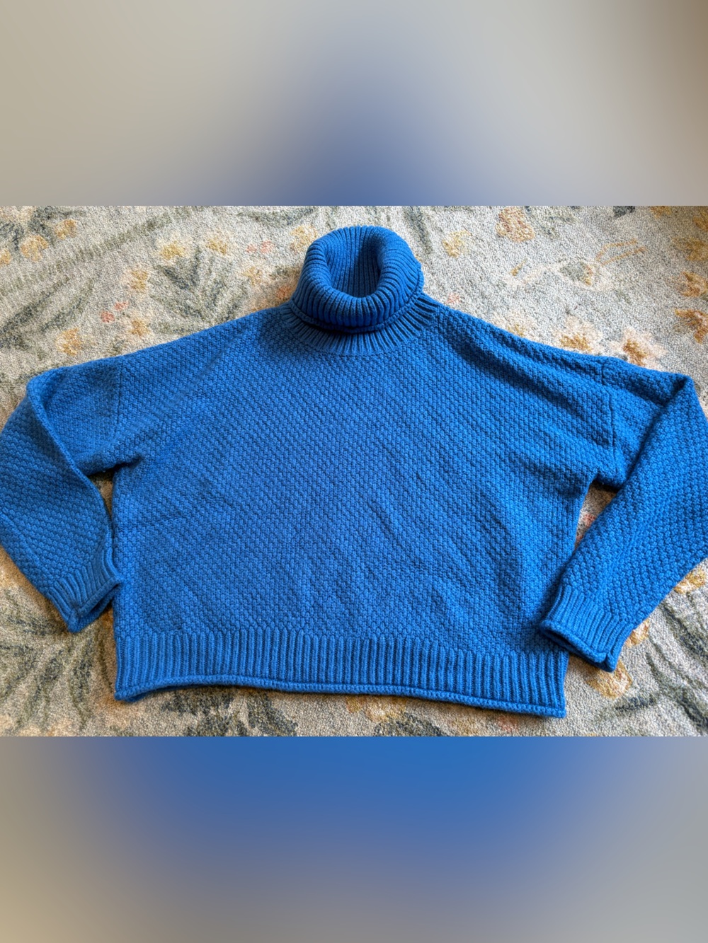 Kut From The Kloth Blue Chunky Knit Wool Blend Turtleneck Sweater XL